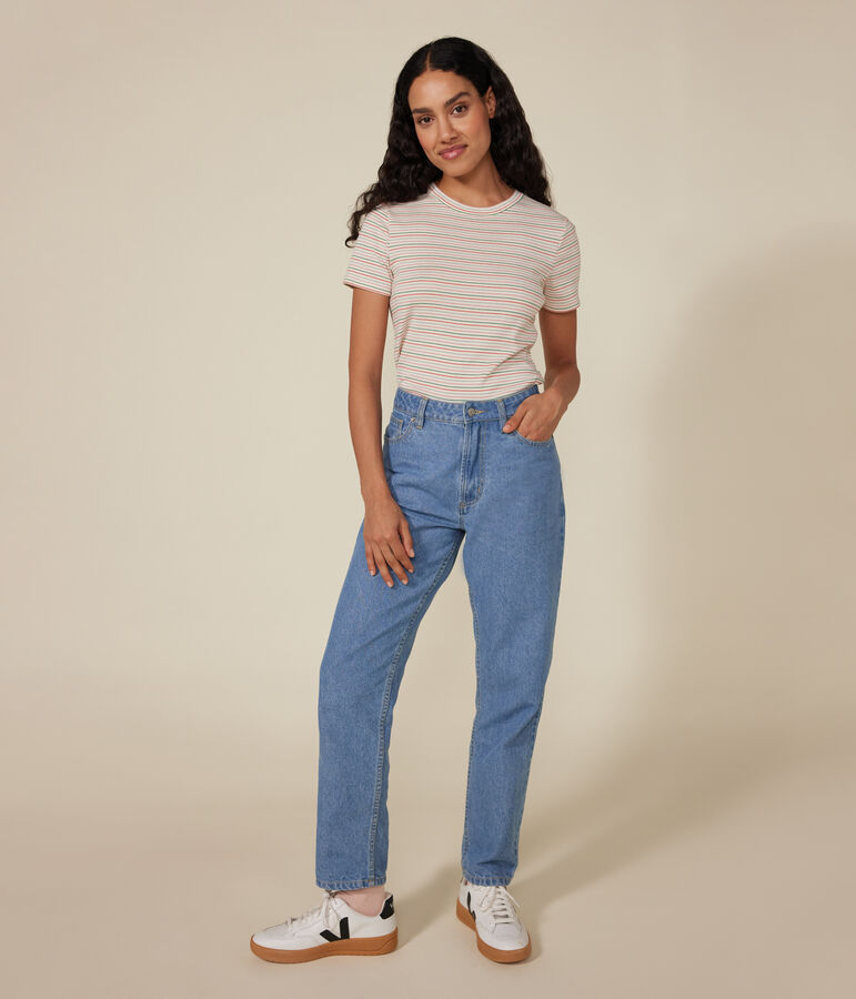 Camiseta Iconique de manga corta de algod&oacute;n a rayas para mujer crudo/multicolor