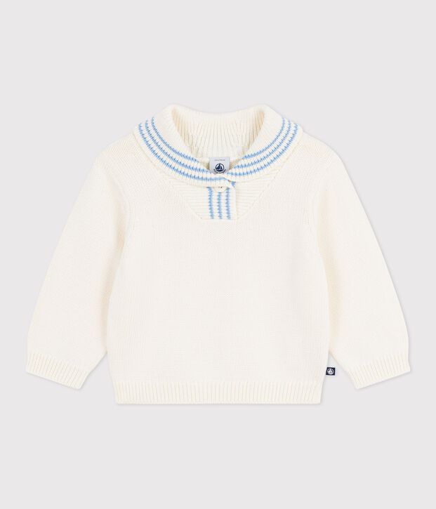 Jersey de algod&oacute;n a rayas con cuello chal para beb&eacute; MILK