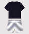 Conjunto de camiseta/pantalón corto de algodón de lino de bebé niño azul SMOKING/blanco MARSHMALLOW