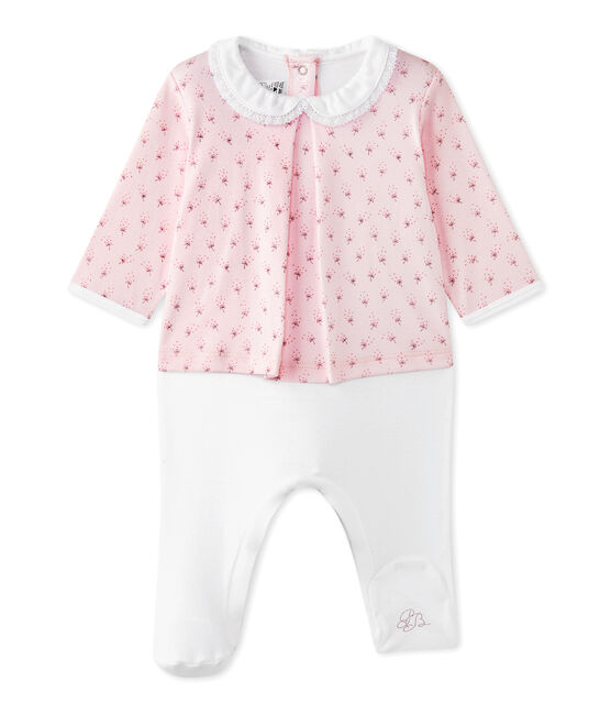 Pelele blusa bi-materia bebé niña rosa VIENNE/blanco MULTICO