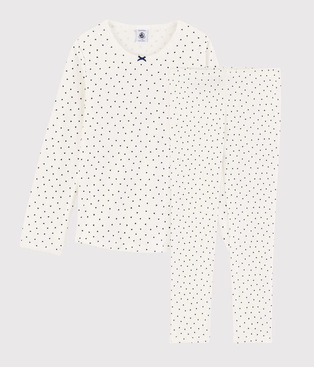 Pijama de corazoncitos de ni&ntilde;a de algod&oacute;n blanco/azul