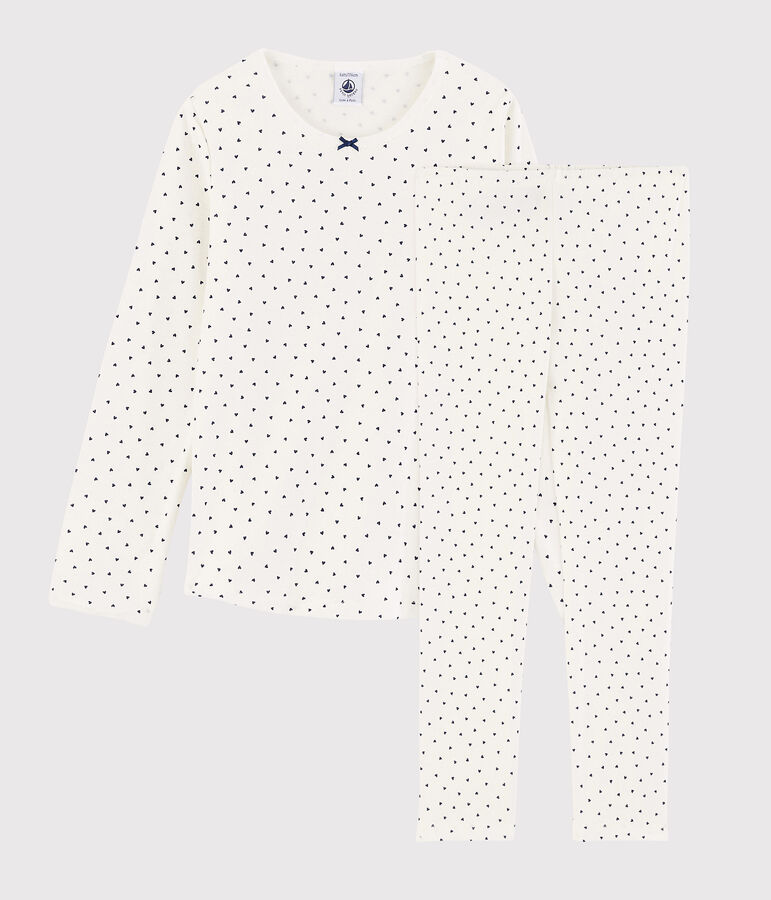 Pijama de corazoncitos de ni&ntilde;a de algod&oacute;n blanco/azul