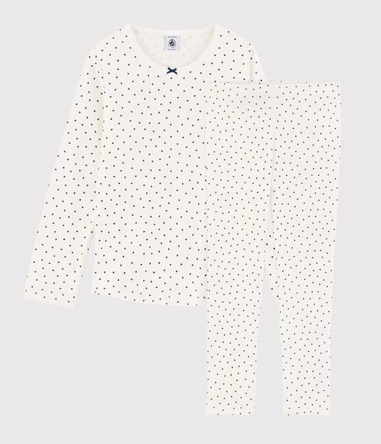 Pijama de corazoncitos de niña de algodón blanco MARSHMALLOW/azul MEDIEVAL