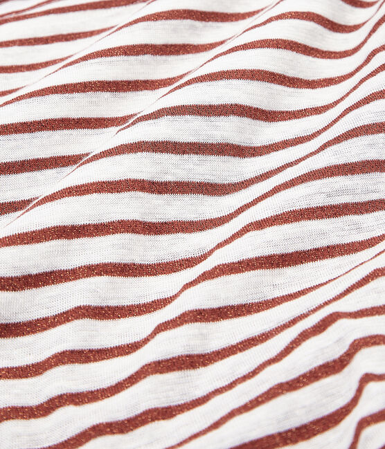 Camiseta manga corta de lino para mujer blanco MARSHMALLOW/rosa COPPER
