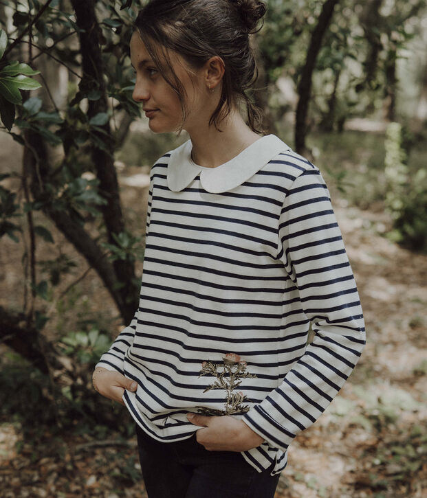 Marinera de mujer Petit Bateau x Deyrolle blanco/azul