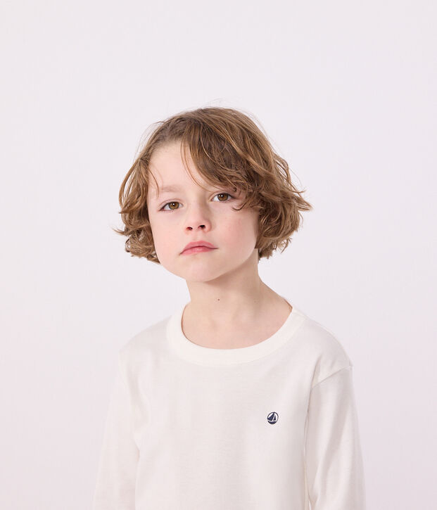 Camiseta de manga larga de punto para ni&ntilde;o/a blanco