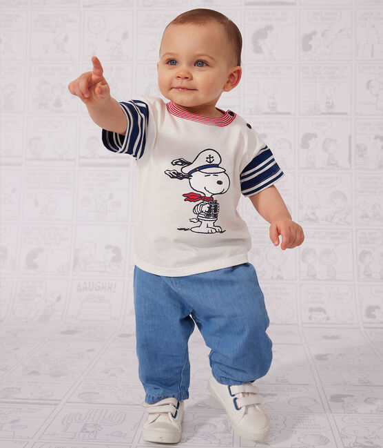 Camiseta Petit Bateau X Snoopy de punto ligero para bebé blanco MARSHMALLOW/blanco MULTICO