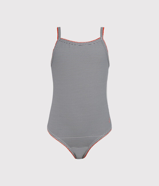 Traje de baño 1 pieza para niña azul ABYSSE/blanco LAIT