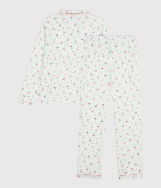 Pijama abotonado de algodón estampado para mujer blanco MARSHMALLOW/blanco MULTICO