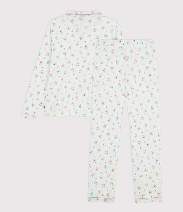 Pijama abotonado de algod&oacute;n estampado para mujer blanco/multicolor