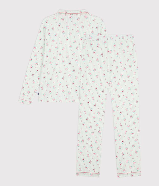 Pijama abotonado de algod&oacute;n estampado para mujer blanco/multicolor