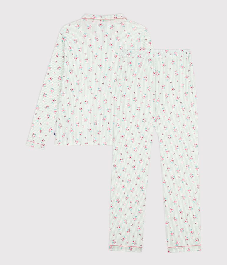 Pijama abotonado de algod&oacute;n estampado para mujer blanco/multicolor