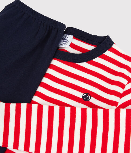 Pijama snugfit de algodón orgánico de rayas rojas para niño rojo PEPS/blanco MULTICO