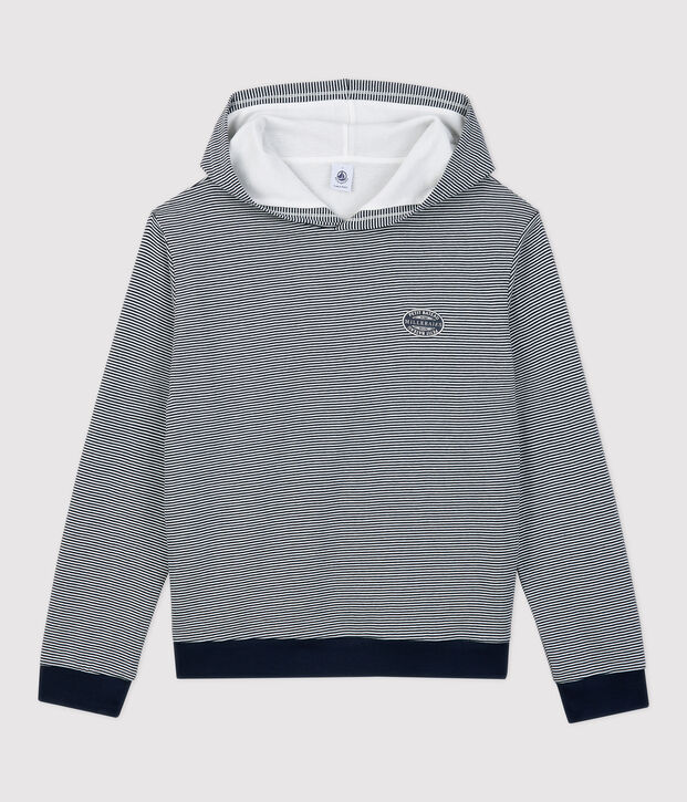 Sudadera con capucha a rayas de algod&oacute;n de mujer azul/blanco