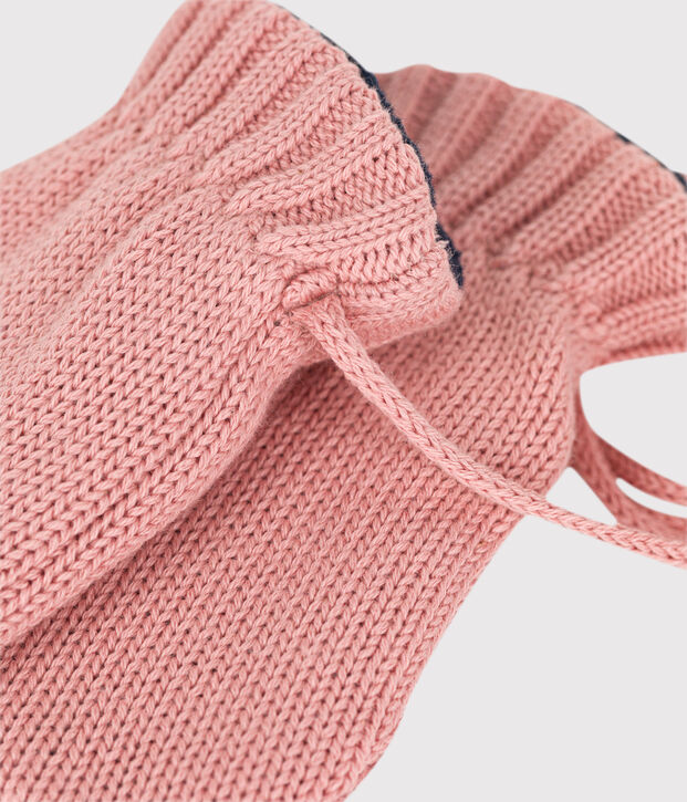 Manoplas de punto tricotado con forro polar reciclado para beb&eacute; rosa