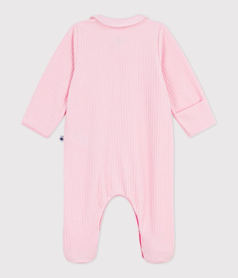 Pijama de terciopelo con cuello liso para beb&eacute; rosa