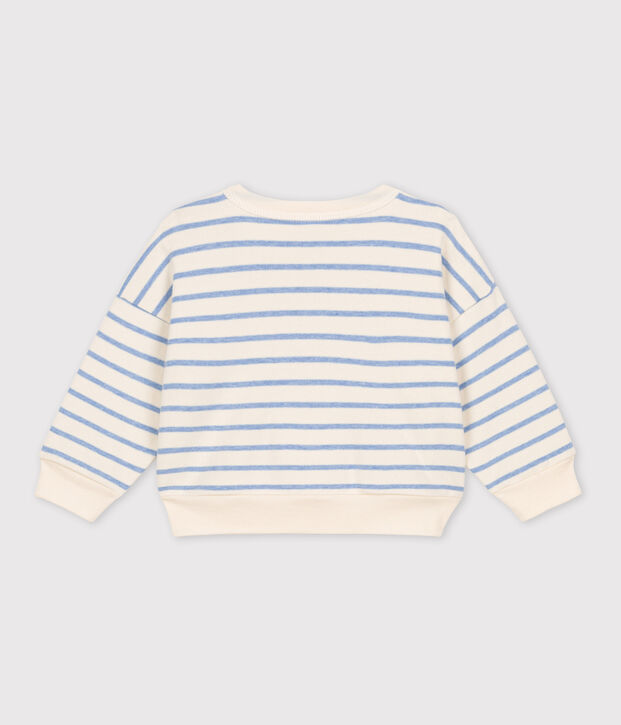 Sudadera a rayas marineras de algod&oacute;n de beb&eacute; crudo/azul