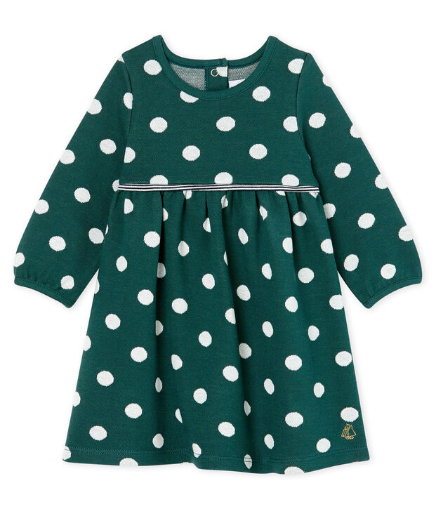 Vestido de manga larga y lunares para beb&eacute; ni&ntilde;a verde/blanco