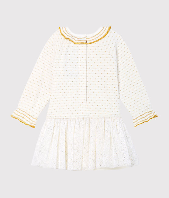 Vestido bimaterial de manga larga para bebé niña blanco MARSHMALLOW/amarillo OR