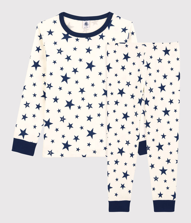 Pijama con estrellas de algod&oacute;n org&aacute;nico infantil unisex blanco/azul
