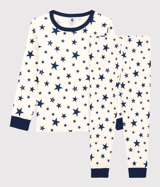 Pijama con estrellas de algodón orgánico infantil unisex blanco MARSHMALLOW/azul MEDIEVAL
