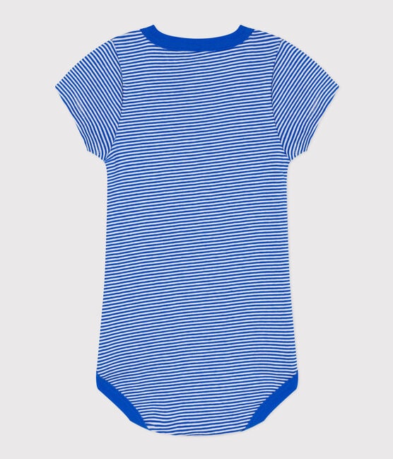 Body de manga corta de algodón milrayas para bebé azul PERSE/blanco MARSHMALLOW