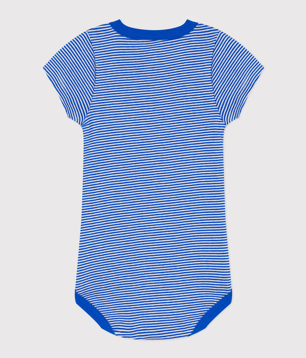 Body de manga corta de algod&oacute;n milrayas para beb&eacute; azul/blanco