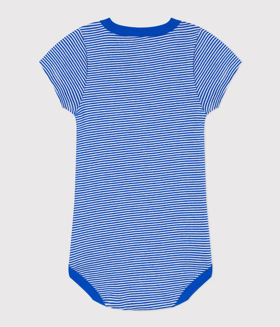 Body de manga corta de algodón milrayas para bebé azul PERSE/blanco MARSHMALLOW
