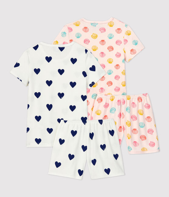 Lote de 2 pijamas cortos, uno de corazones y otro de conchas, de algodón de niña variante 1