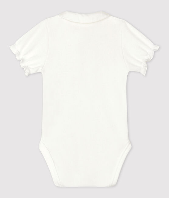 Bodi con cuello y manga corta de algodón ecológico para bebé blanco MARSHMALLOW