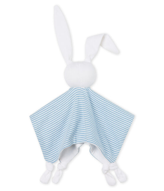 Peluche de conejo para bebé de punto azul ACIER/blanco MARSHMALLOW