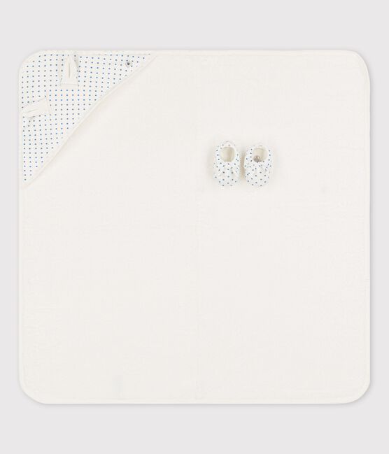 Toalla de baño de algodón orgánico para bebé blanco MARSHMALLOW/azul BRASIER