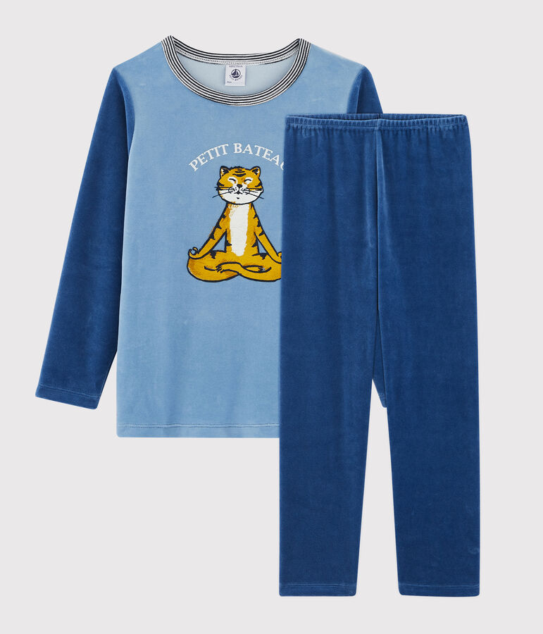 Pijama de terciopelo de ni&ntilde;o peque&ntilde;o azul/azul
