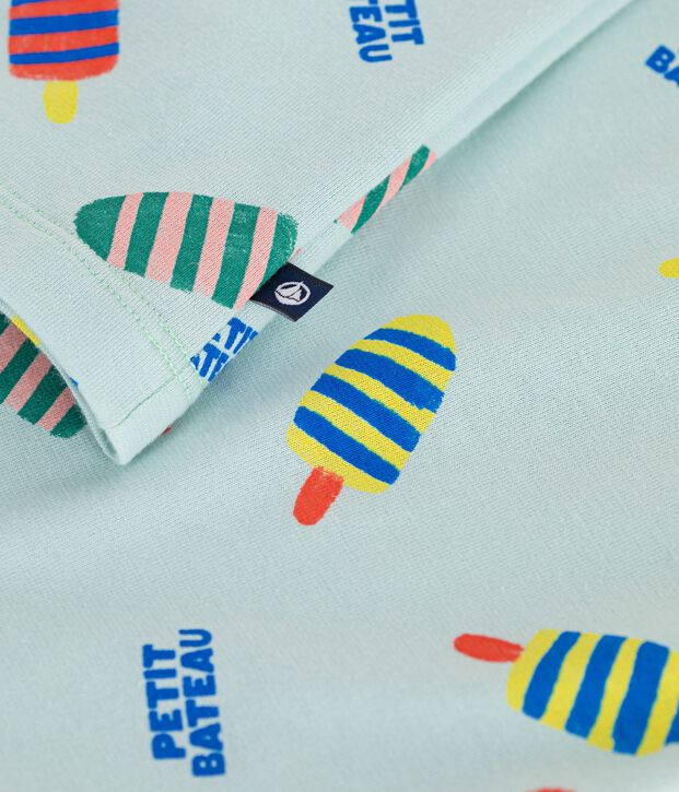 Camiseta infantil de manga corta de algod&oacute;n con estampado azul/multicolor