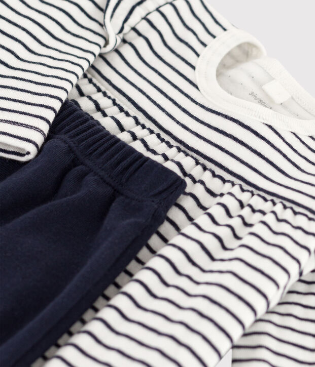 Vestido y legging de t&uacute;bico de algod&oacute;n con rayas marineras para beb&eacute; blanco/azul