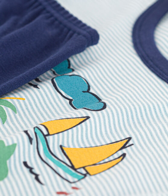 Pijama corto de algodón de explorador para niño azul CHALOUPE/blanco MULTICO