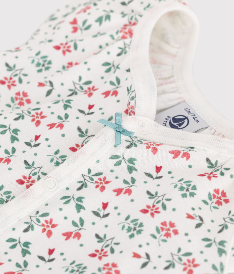 Mono corto de algod&oacute;n con flores para beb&eacute; blanco/multicolor