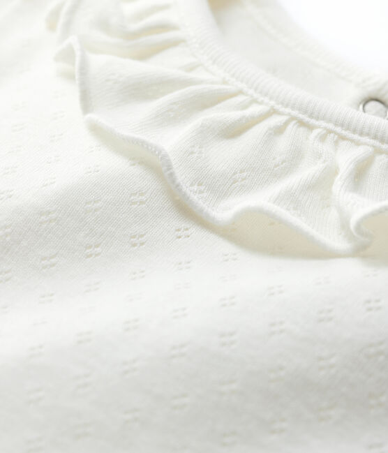 Blusa calada de manga corta de algodón de bebé niña blanco MARSHMALLOW