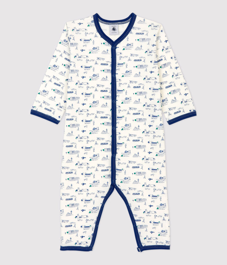 Pelele sin pies de beb&eacute; con estampado de transportes de algod&oacute;n blanco MARSHMALLOW/blanco MULTICO