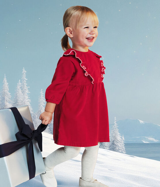 Vestido liso de pana de manga larga para bebé rojo TERKUIT