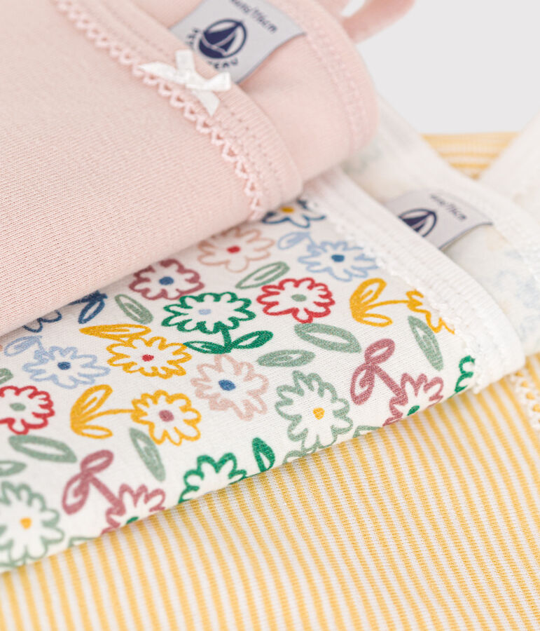 Juego de 3 camisetas infantiles de tirantes finos de algod&oacute;n con flor multicolor