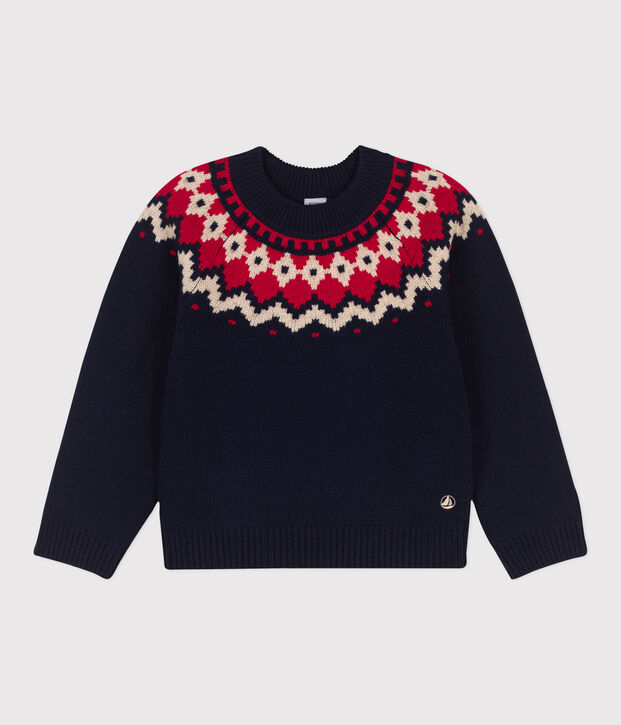 Jersey de jacquard de lana y algod&oacute;n de ni&ntilde;o azul/multicolor