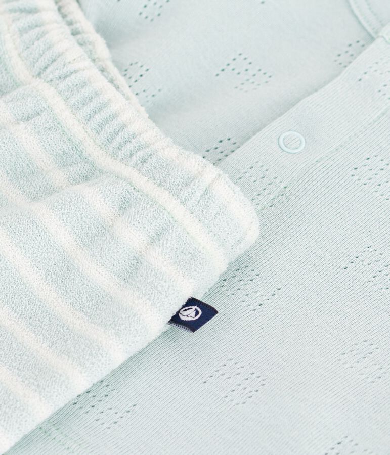 Conjunto corto de 2 piezas de algod&oacute;n con parte inferior a rayas para beb&eacute; azul/crudo