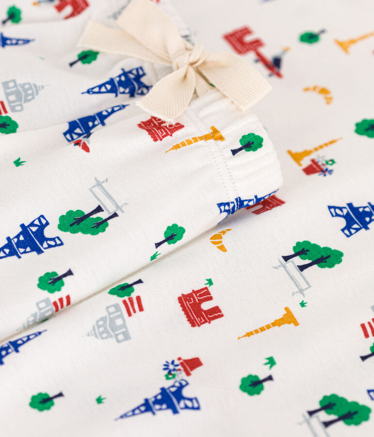 Pijama con pantal&oacute;n corto y camiseta de algod&oacute;n con motivo de Par&iacute;s para mujer blanco/azul/multicolor