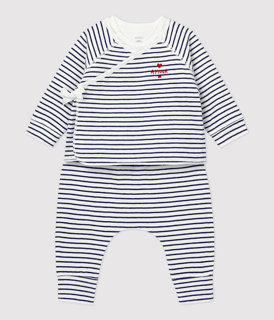 Conjunto de 3 prendas a rayas de bebé de algodón orgánico blanco MARSHMALLOW/azul SMOKING