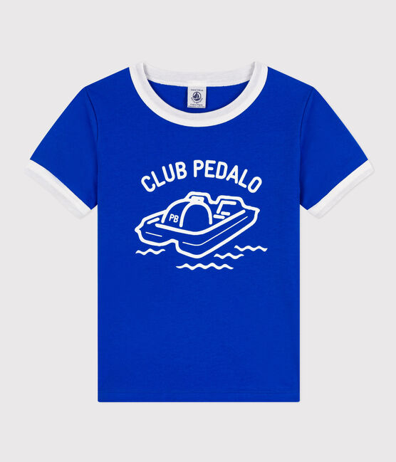 Camiseta estampada de algodón para niño azul PERSE/blanco MARSHMALLOW