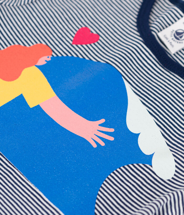 Vestido de ni&ntilde;a Petit Bateau x Water Family azul MEDIEVAL/blanco MARSHMALLOW