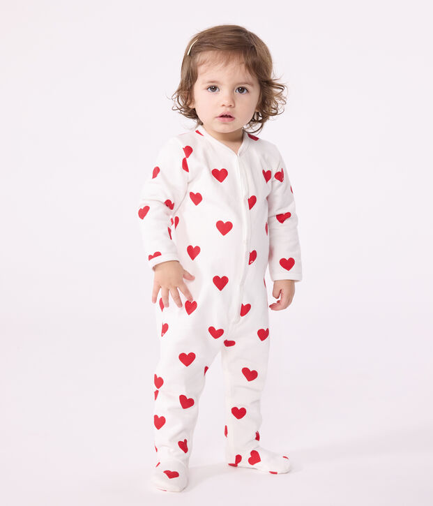 Pijama de felpa con corazones rojos para beb&eacute; blanco/rojo