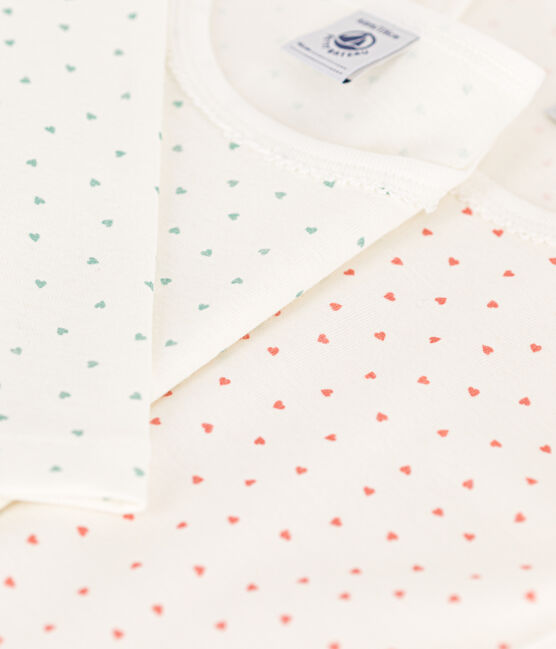Juego de 2 camisetas de manga larga de algodón con corazón para niña variante 1