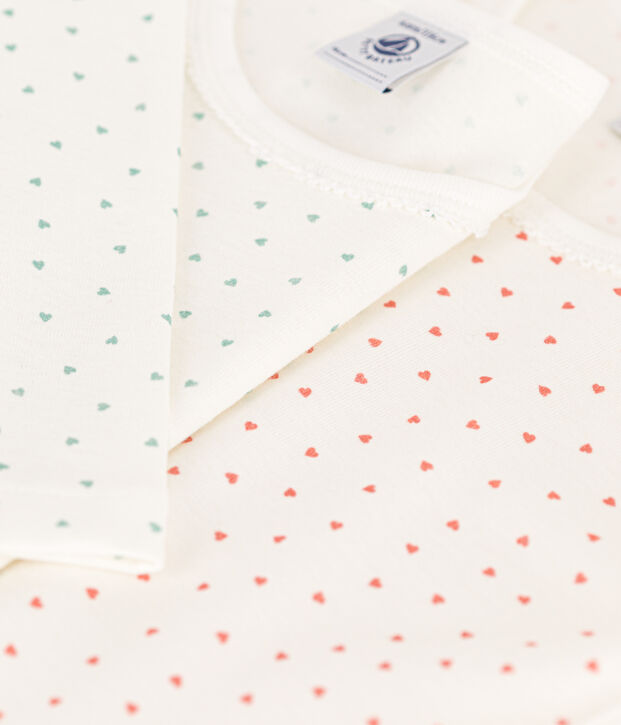 Juego de 2 camisetas de manga larga de algod&oacute;n con coraz&oacute;n para ni&ntilde;a multicolor